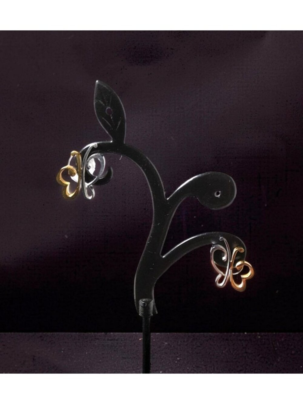 Vintage Open Butterfly Gold, Silver Tone Pushback Earrings